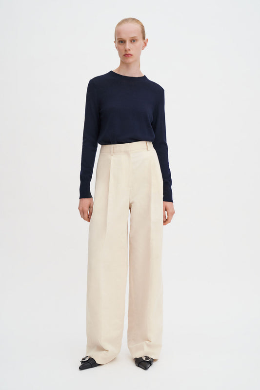 Light Gray מכנסיים ארוכים לנשים Darcey Linen Trousers FILIPPA K