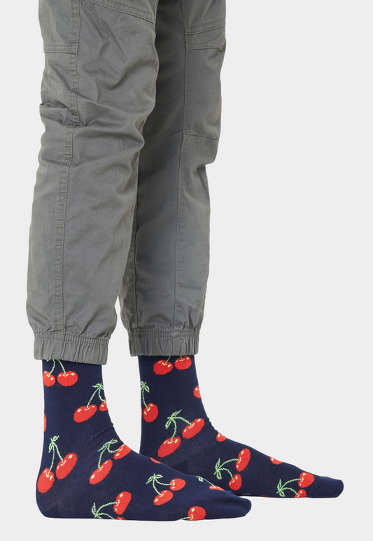 Light Gray זוג גרביים בהדפס דובדבנים HAPPY SOCKS