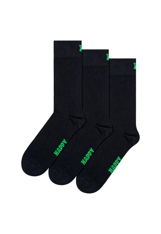 Black 3-PACK SOLID SOCKS מארז גרביים HAPPY SOCKS