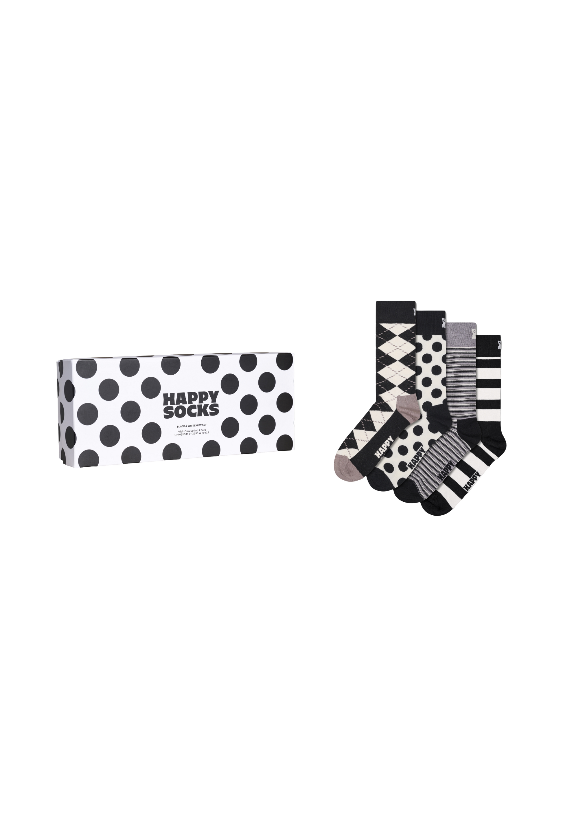 Dark Slate Gray מארז 4 זוגות גרביים Black And White HAPPY SOCKS