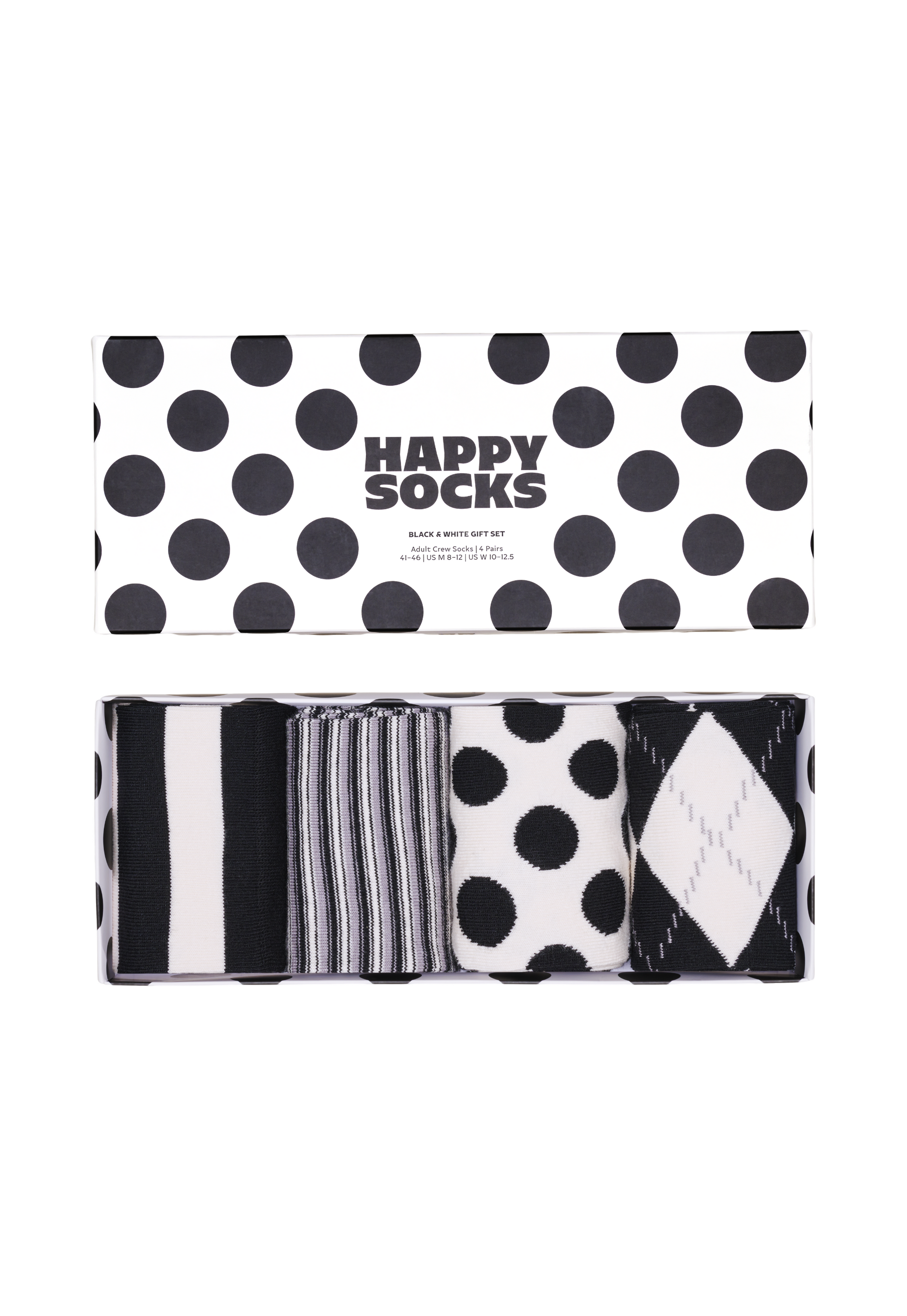 Dark Slate Gray מארז 4 זוגות גרביים Black And White HAPPY SOCKS
