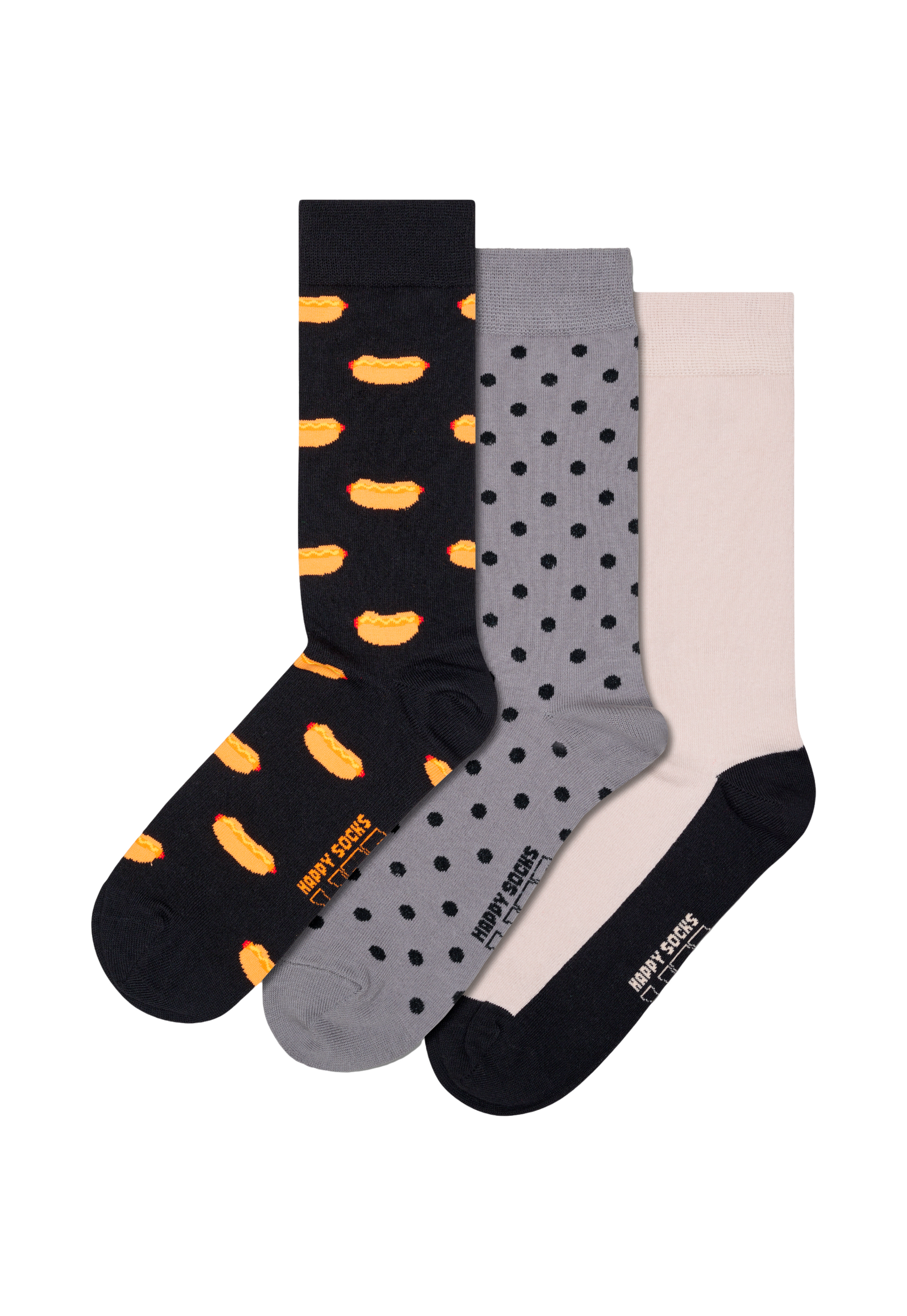 Black מארז 3 זוגות גרביים Hot Dogs HAPPY SOCKS