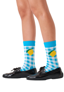 White Smoke זוג גרביים לנשים Gingham Lemon Socks HAPPY SOCKS