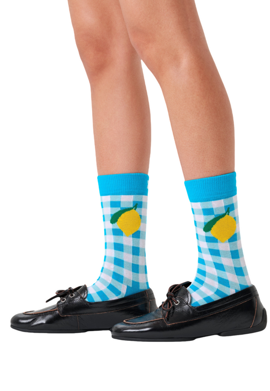 זוג גרביים לנשים Gingham Lemon Socks