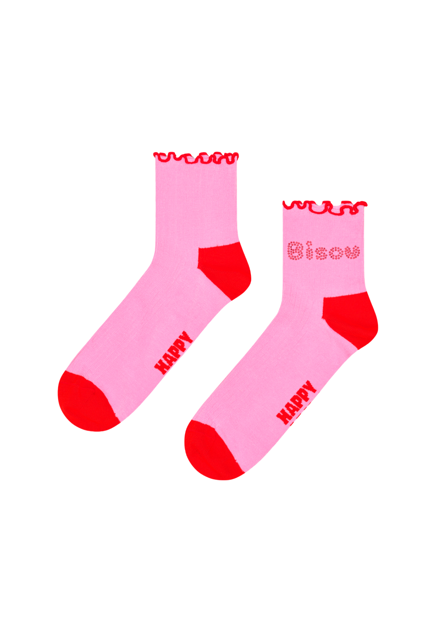 White Smoke זוג גרביים לנשים Bisou Mini Crew Socks HAPPY SOCKS