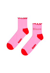 White Smoke זוג גרביים לנשים Bisou Mini Crew Socks HAPPY SOCKS