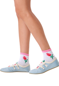 White Smoke זוג גרביים לנשים Roses Mini Crew Sneaker Socks HAPPY SOCKS