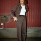 Saddle Brown מכנסיים ארוכים לנשים Asta Workwear - High waist NUDIE