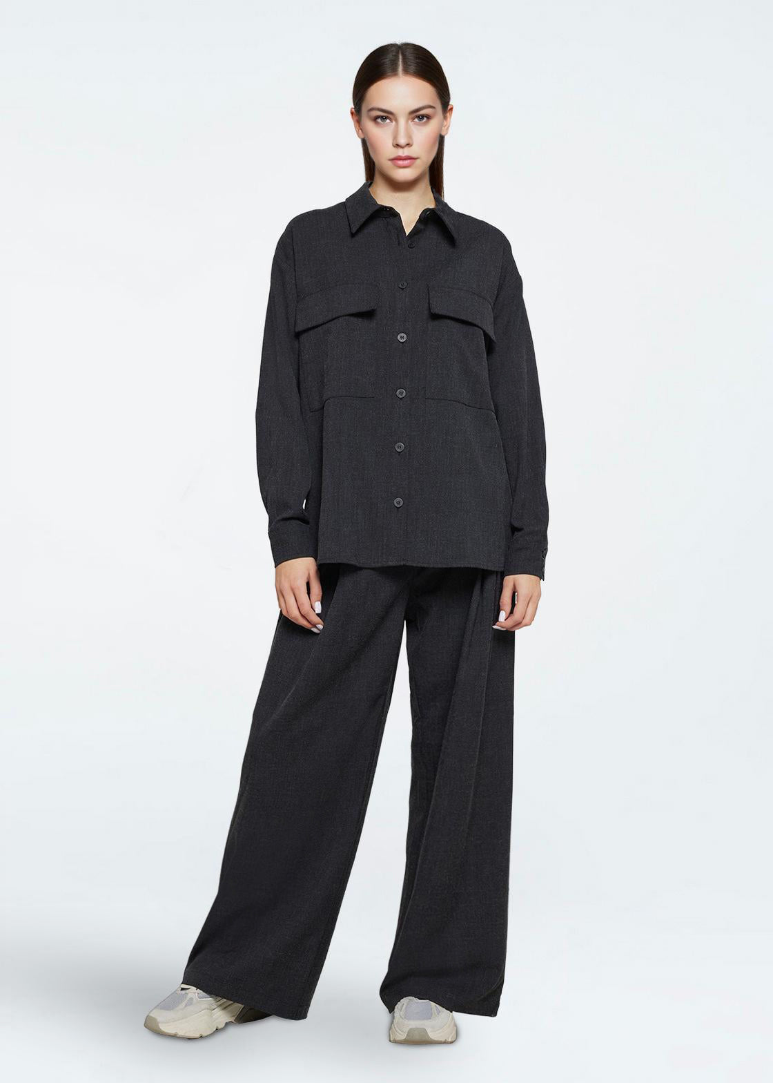 Dark Slate Gray חולצה מכופתרת ארוכה לנשים Astrids MINIMUM