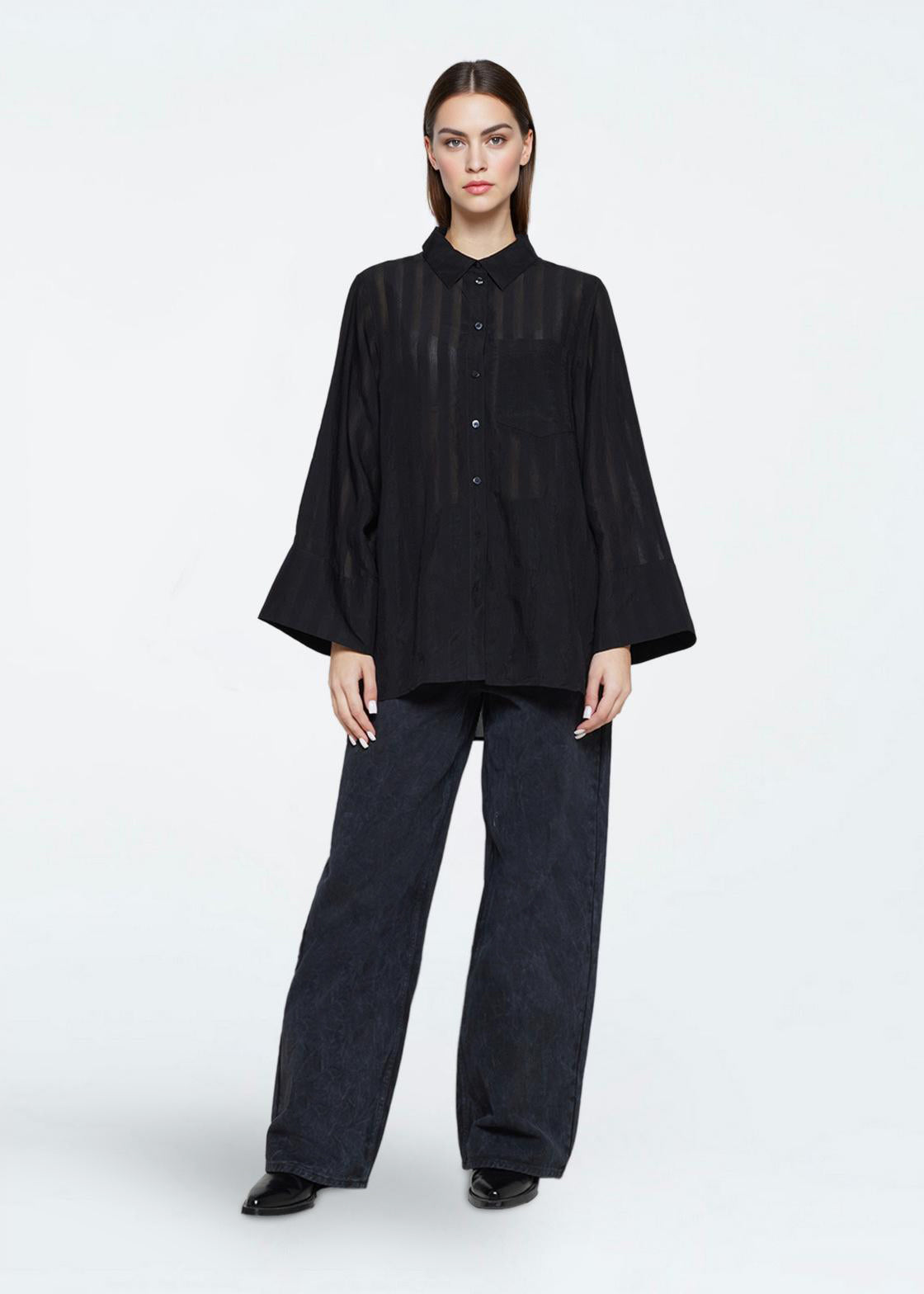 Dark Slate Gray חולצה מכופתרת ארוכה לנשים Mya MINIMUM