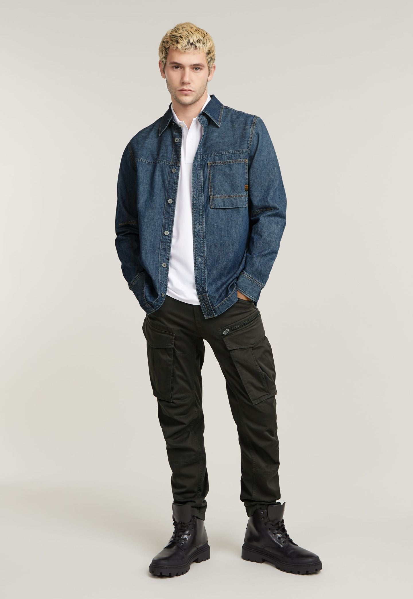 Light Gray חולצת פולו קצרה לגברים Dunda G STAR