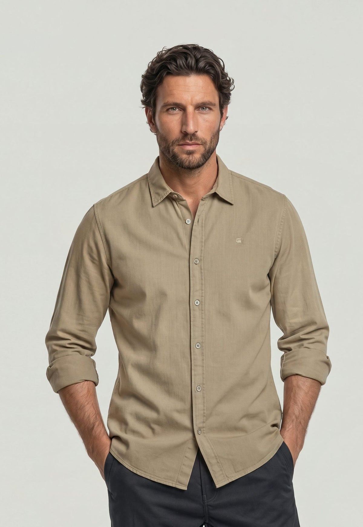 Light Gray חולצה מכופתרת ארוכה לגברים Clean Regular Shirt G STAR