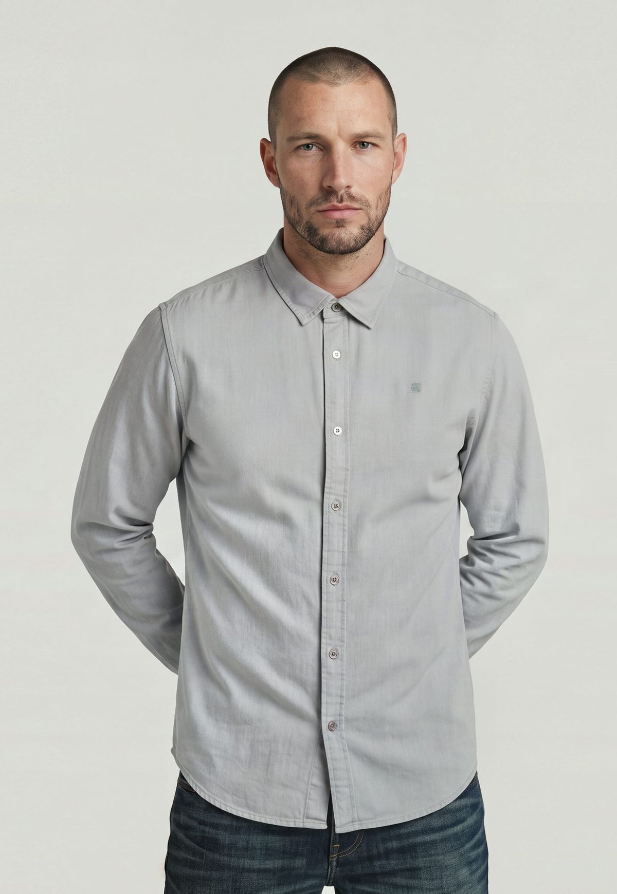 Light Gray חולצה מכופתרת ארוכה לגברים Clean Regular Shirt G STAR