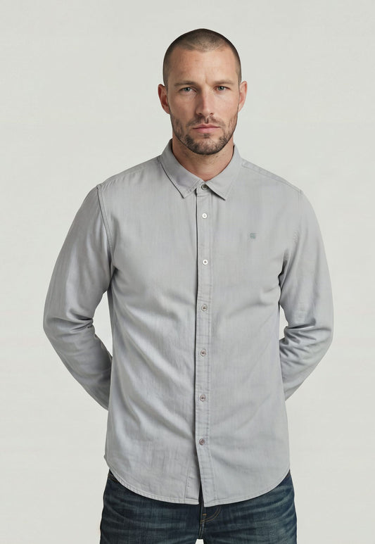 Light Gray חולצה מכופתרת ארוכה לגברים Clean Regular Shirt G STAR