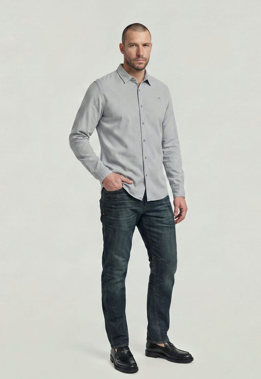 Light Gray חולצה מכופתרת ארוכה לגברים Clean Regular Shirt G STAR