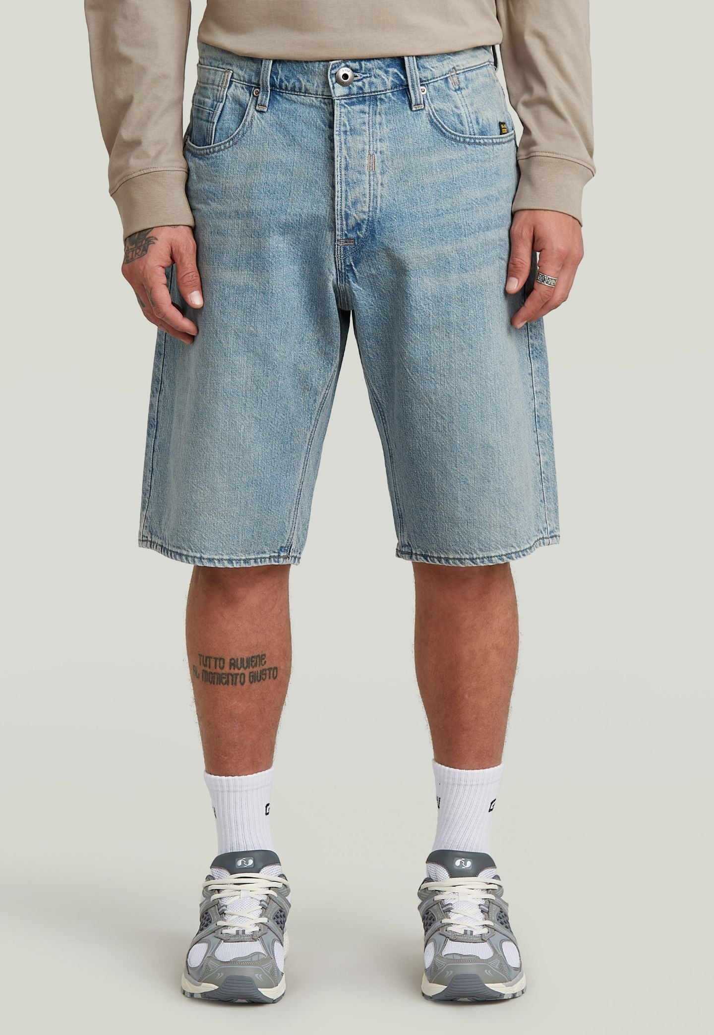 Light Gray ג'ינס קצר לגברים Deeggie - Regular Fit G STAR