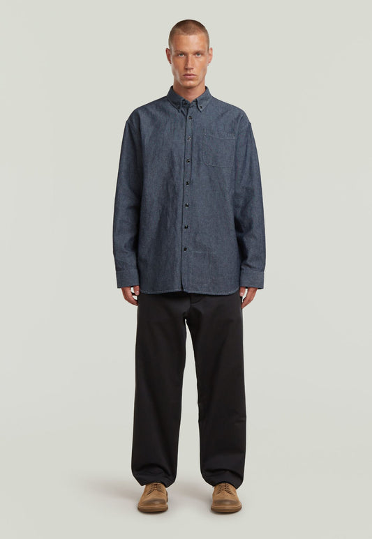 Dark Slate Gray חולצה מכופתרת ארוכה לגברים G-S011 Oxford G STAR