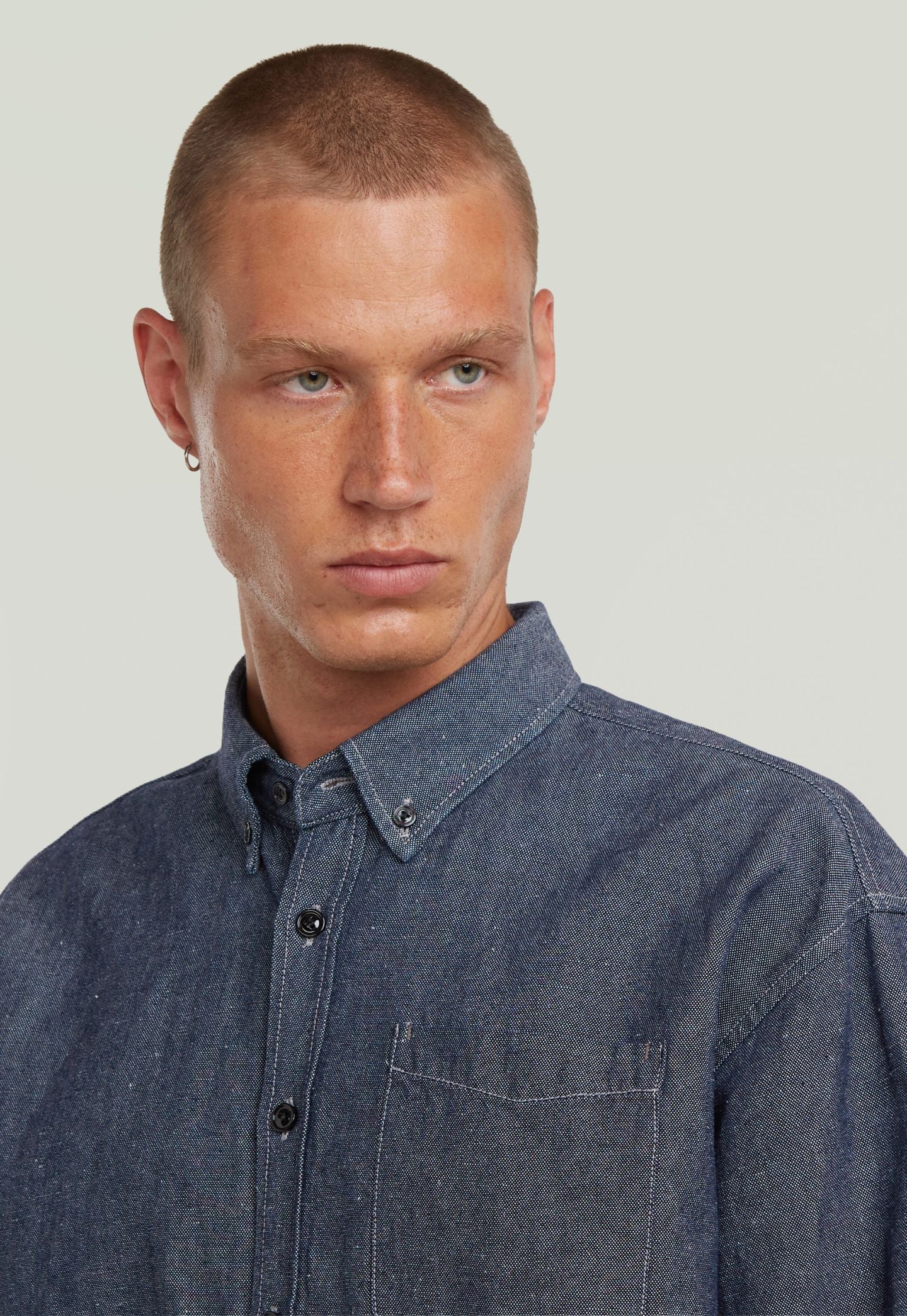 Light Gray חולצה מכופתרת ארוכה לגברים G-S011 Oxford G STAR