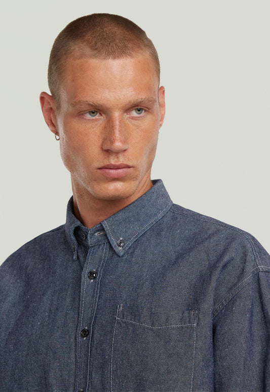 Light Gray חולצה מכופתרת ארוכה לגברים G-S011 Oxford G STAR