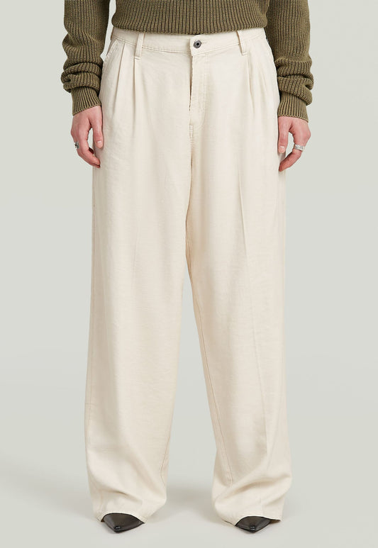 Light Gray מכנסיים ארוכים לנשים Pleated Chino G STAR