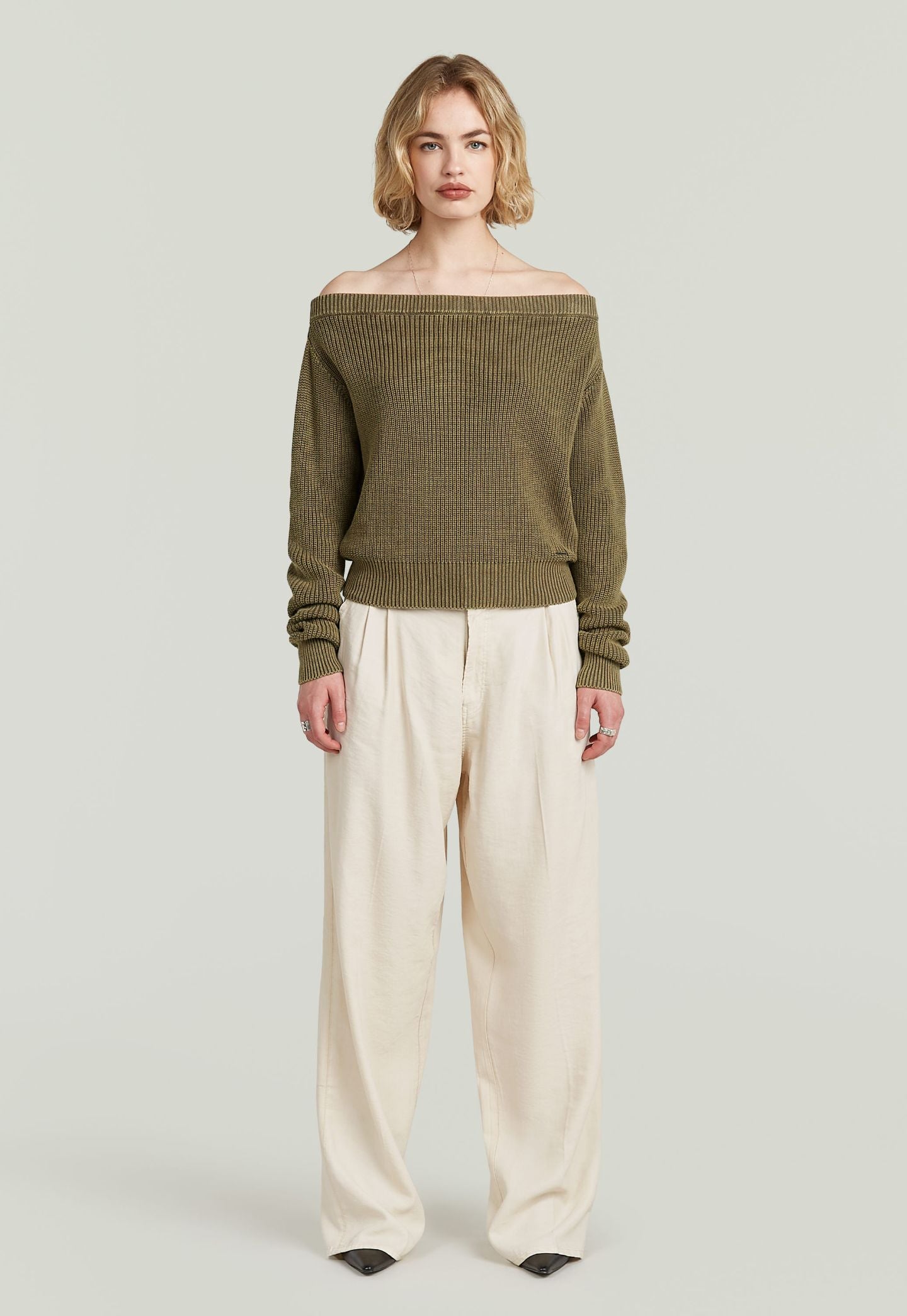 Light Gray מכנסיים ארוכים לנשים Pleated Chino G STAR