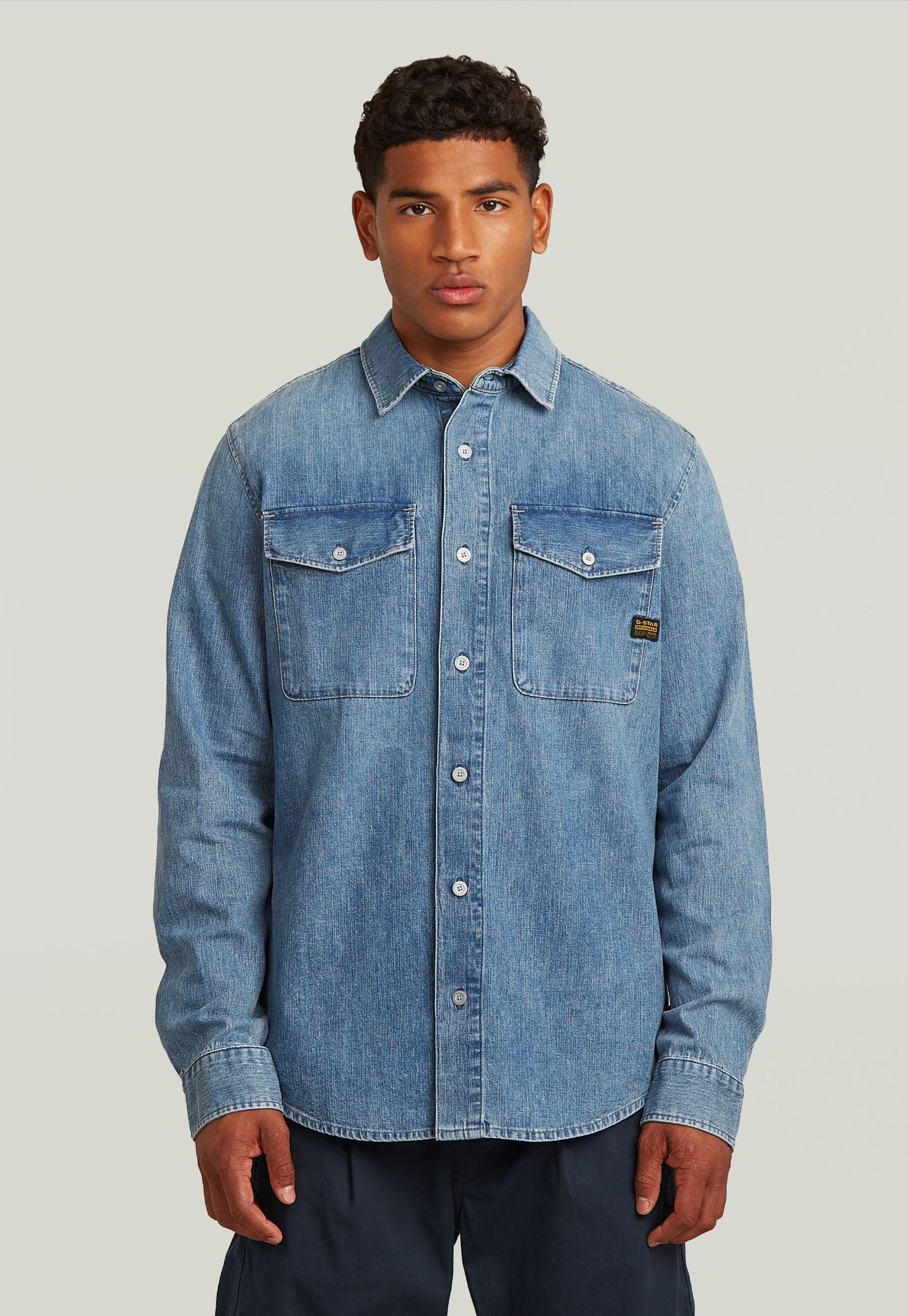 Light Gray חולצת ג'ינס ארוכה לגברים Marine Denim G STAR
