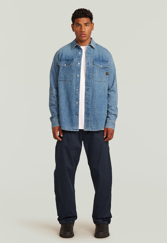 Light Gray חולצת ג'ינס ארוכה לגברים Marine Denim G STAR