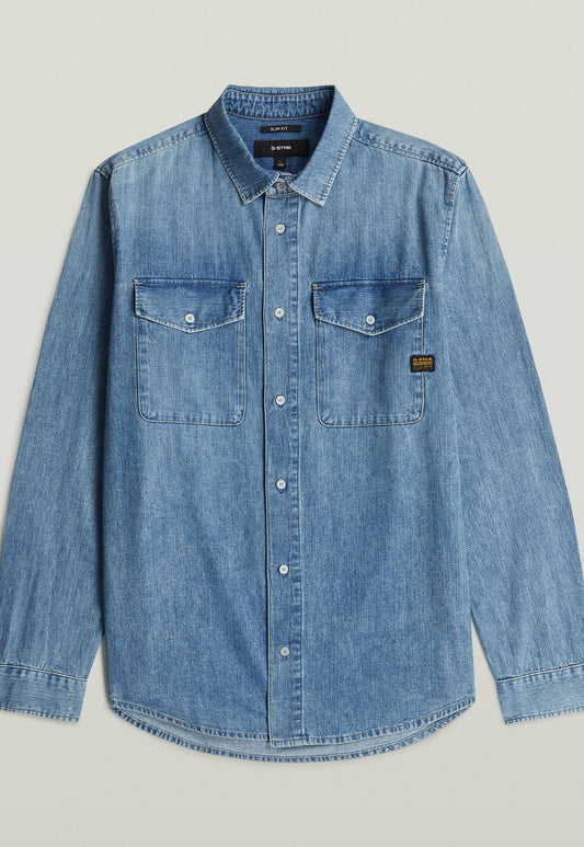 Slate Gray חולצת ג'ינס ארוכה לגברים Marine Denim G STAR