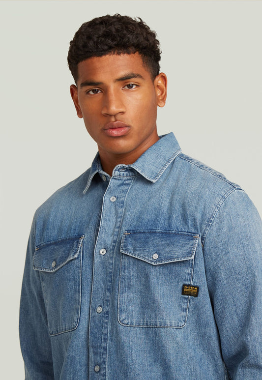 Light Gray חולצת ג'ינס ארוכה לגברים Marine Denim G STAR