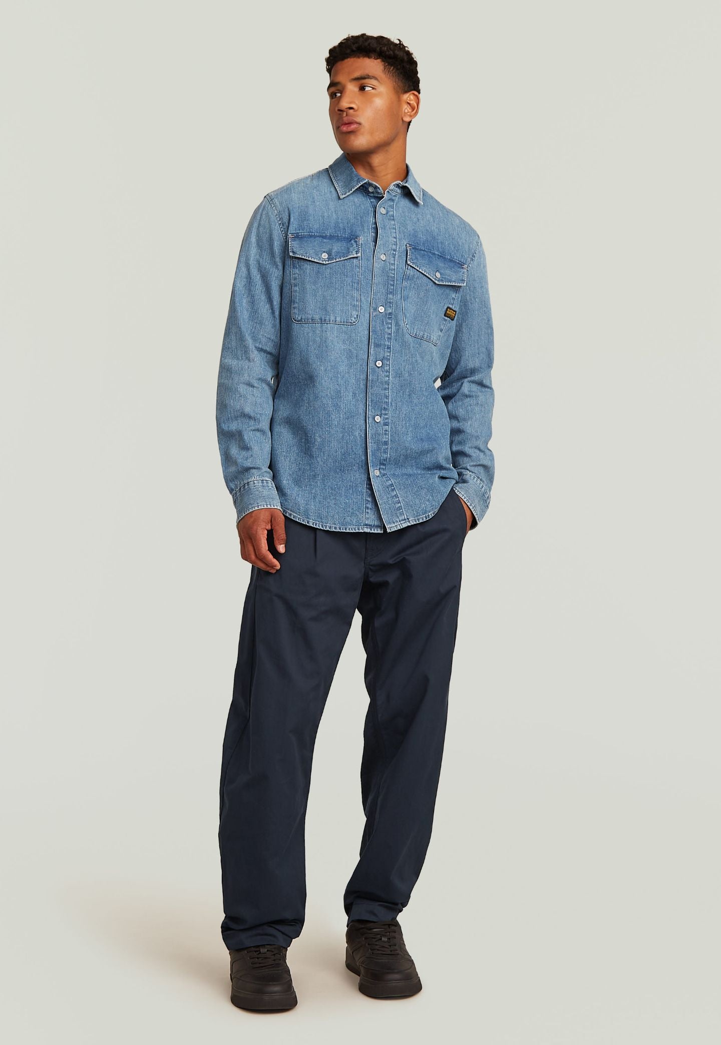 Light Gray חולצת ג'ינס ארוכה לגברים Marine Denim G STAR