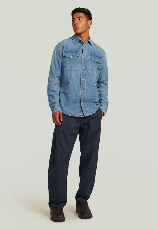 Light Gray חולצת ג'ינס ארוכה לגברים Marine Denim G STAR