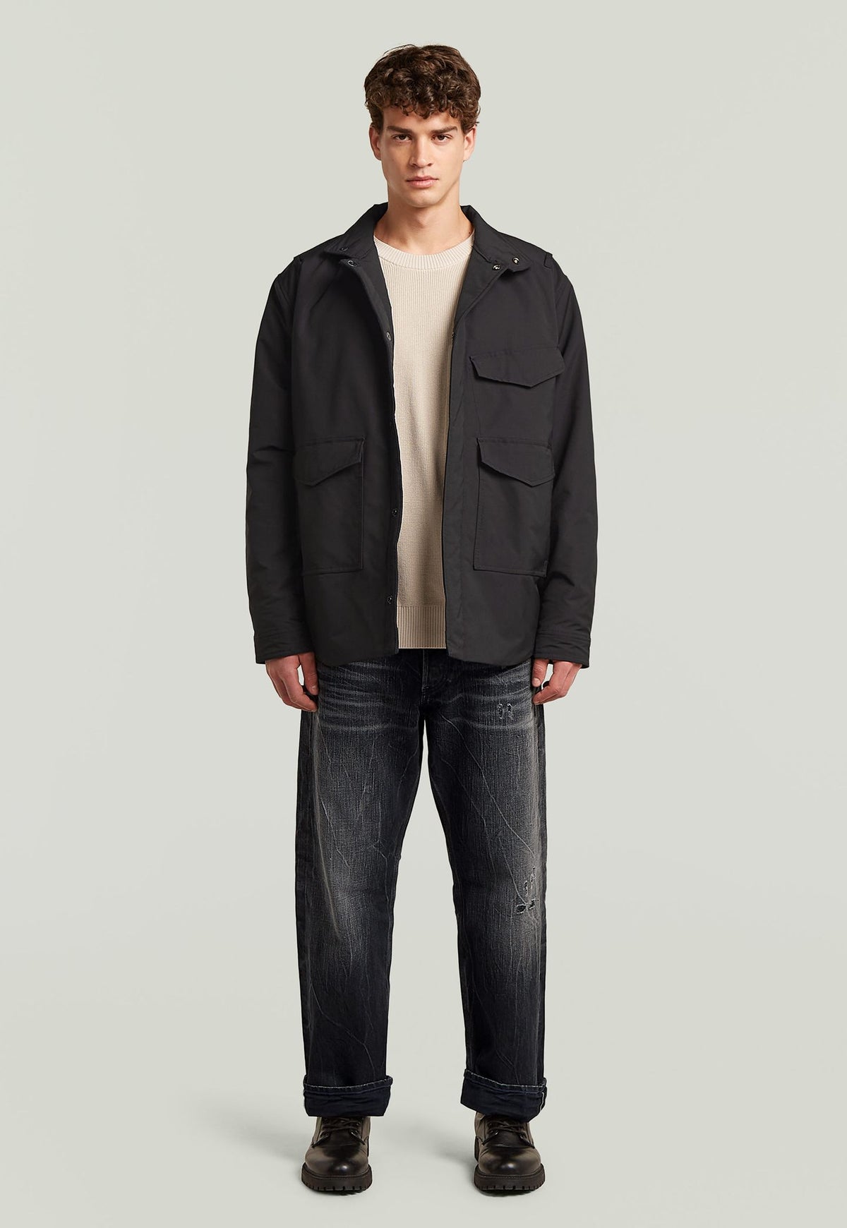 Light Gray חולצה מכופתרת ארוכה לגברים Utility Padded Relaxed Overshirt G STAR