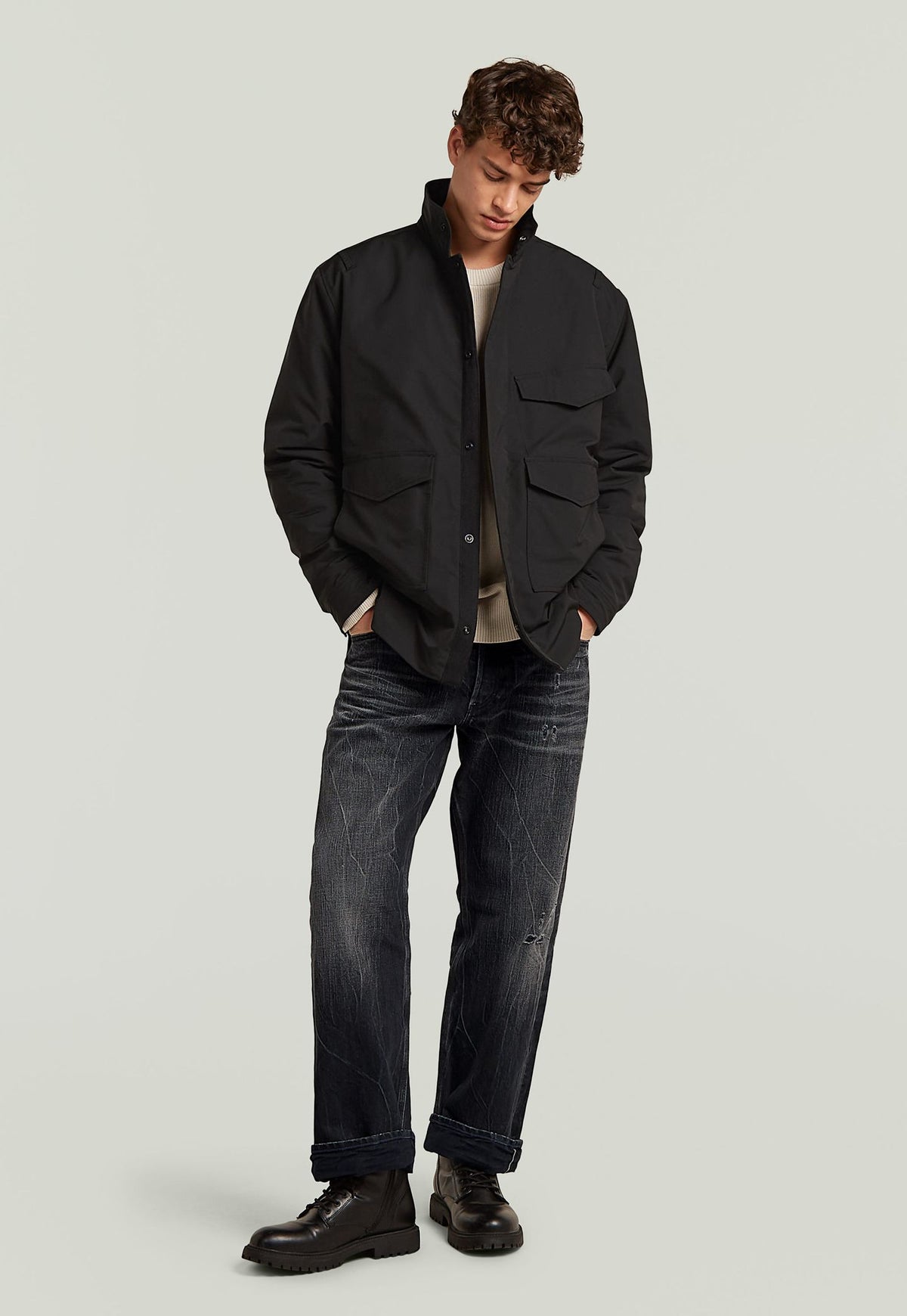 Light Gray חולצה מכופתרת ארוכה לגברים Utility Padded Relaxed Overshirt G STAR