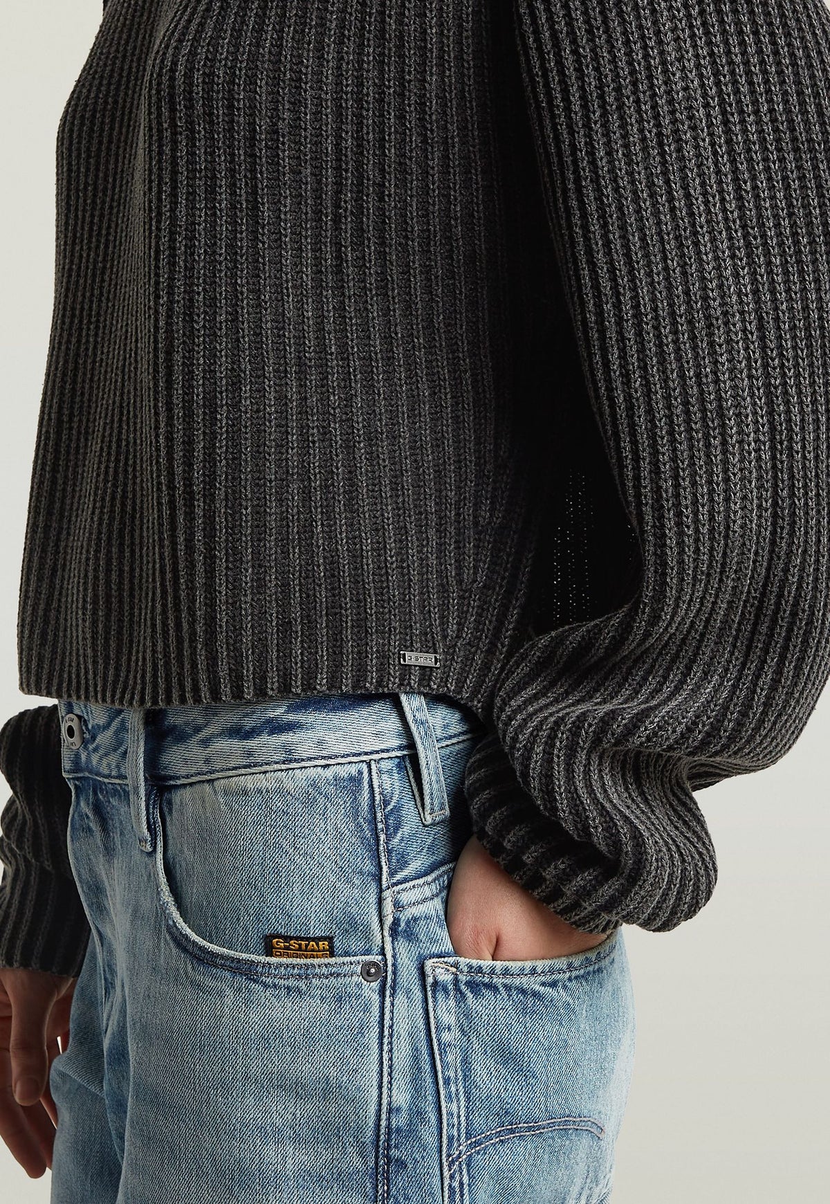 Dark Slate Gray סוודר לנשים Washed Open Neck Knit G STAR