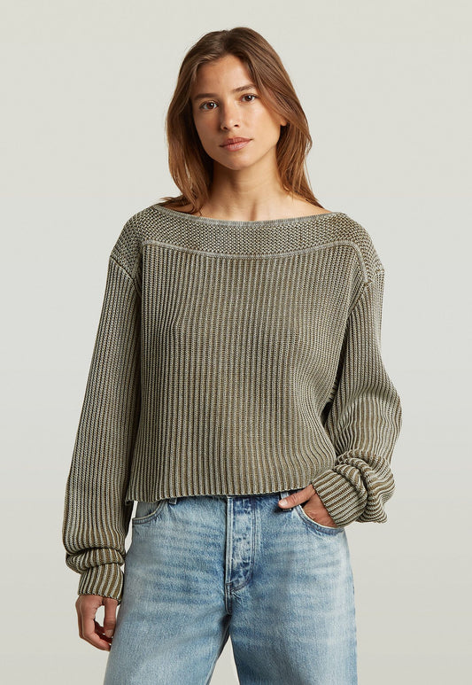 Light Gray סוודר לנשים Washed Open Neck Knit G STAR