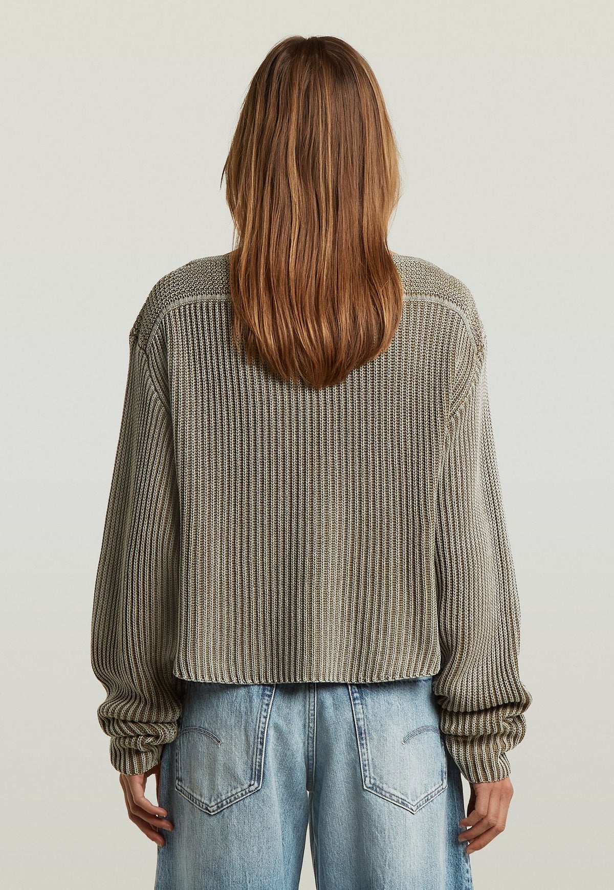 Light Gray סוודר לנשים Washed Open Neck Knit G STAR