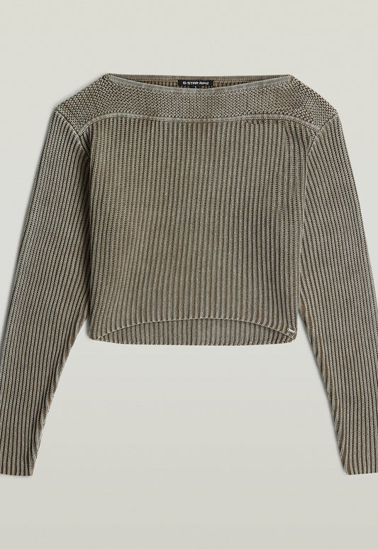 Dim Gray סוודר לנשים Washed Open Neck Knit G STAR