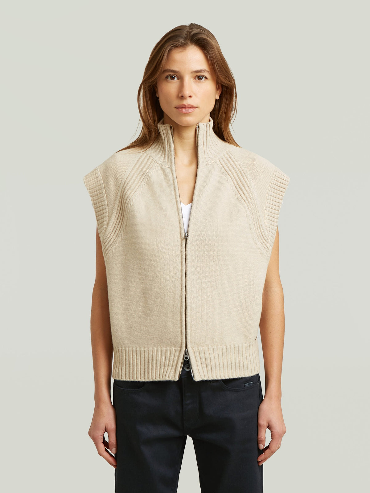 Light Gray סוודר לנשים Heavy Moto Zip Vest Knit G STAR