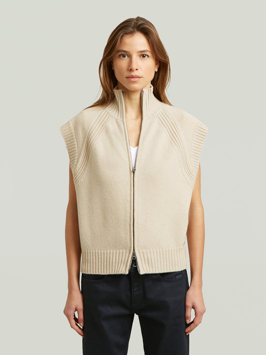 Light Gray סוודר לנשים Heavy Moto Zip Vest Knit G STAR