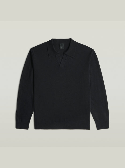 Black סוודר לגברים Wool Refined Polo Collar Knit G STAR