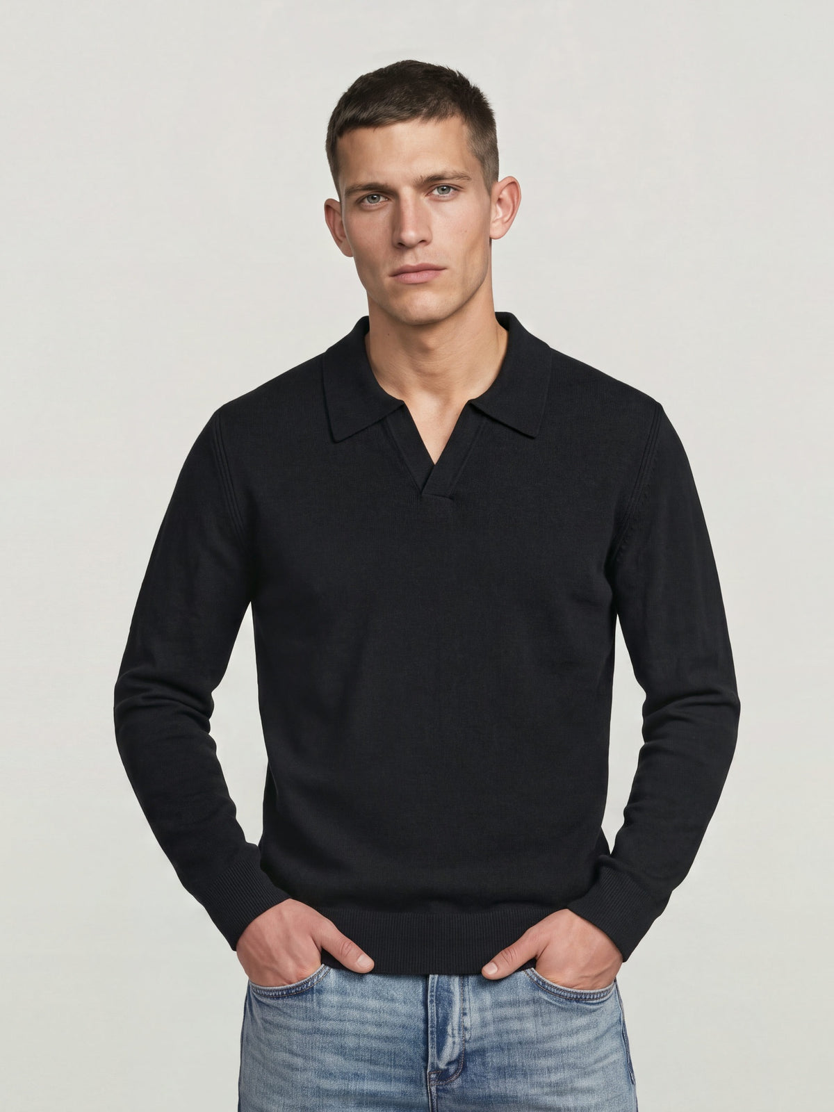 Light Gray סוודר לגברים Wool Refined Polo Collar Knit G STAR