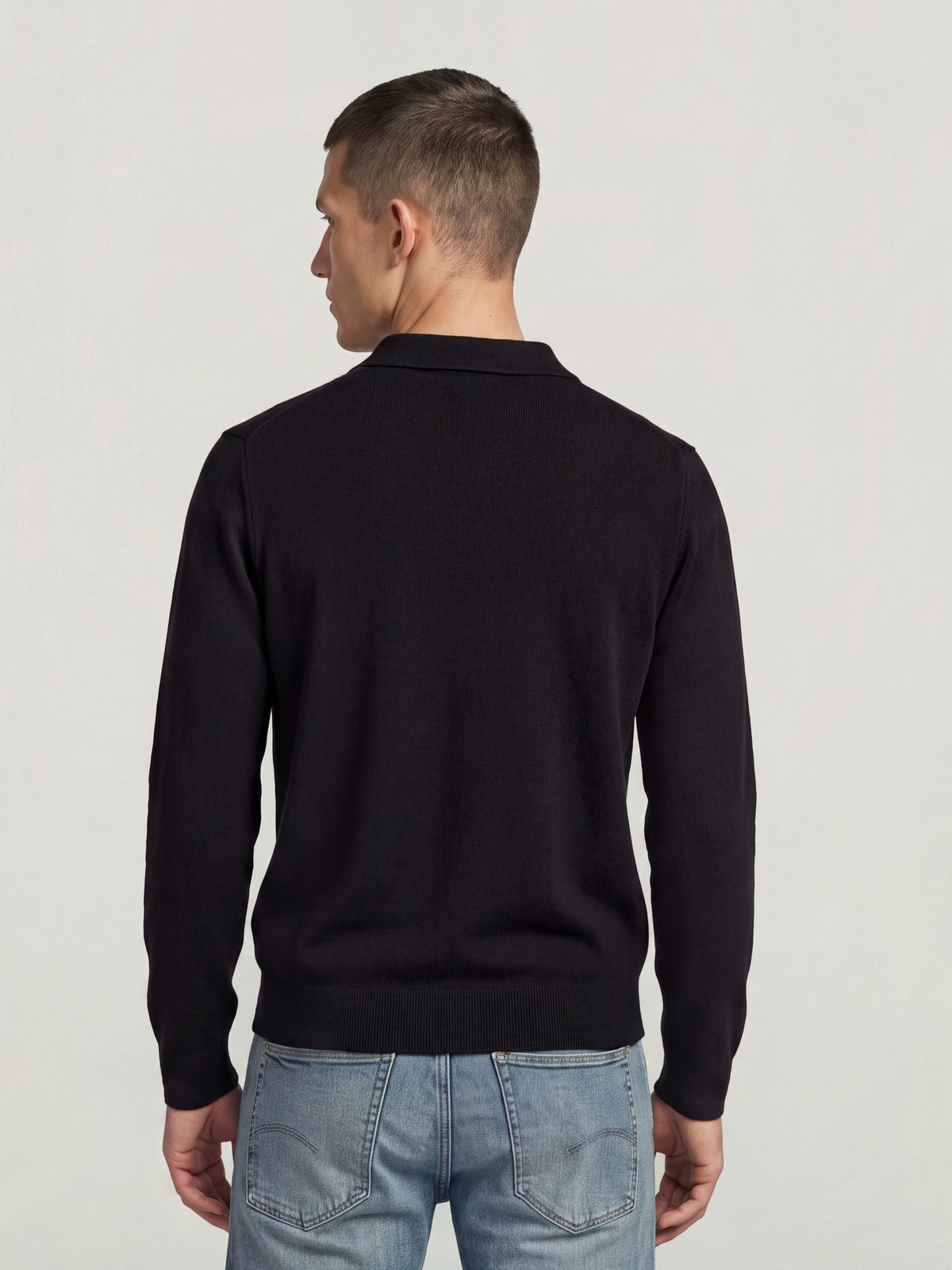 Black סוודר לגברים Wool Refined Polo Collar Knit G STAR