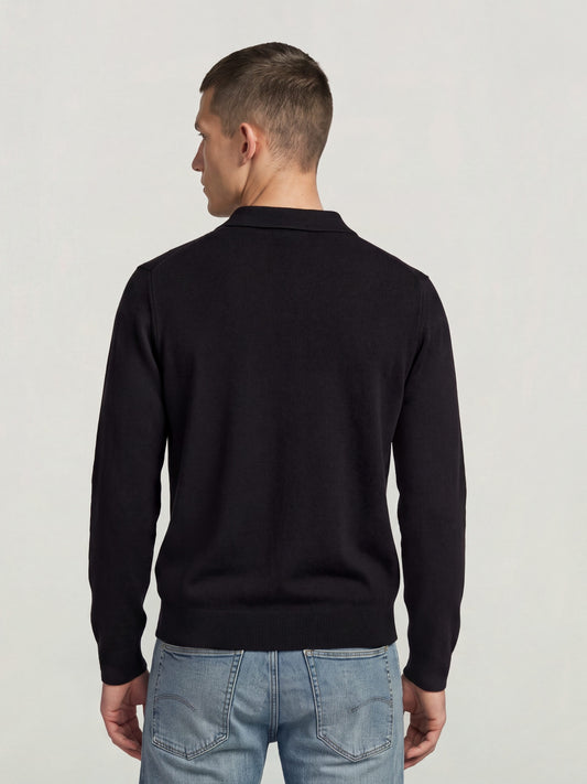 Black סוודר לגברים Wool Refined Polo Collar Knit G STAR