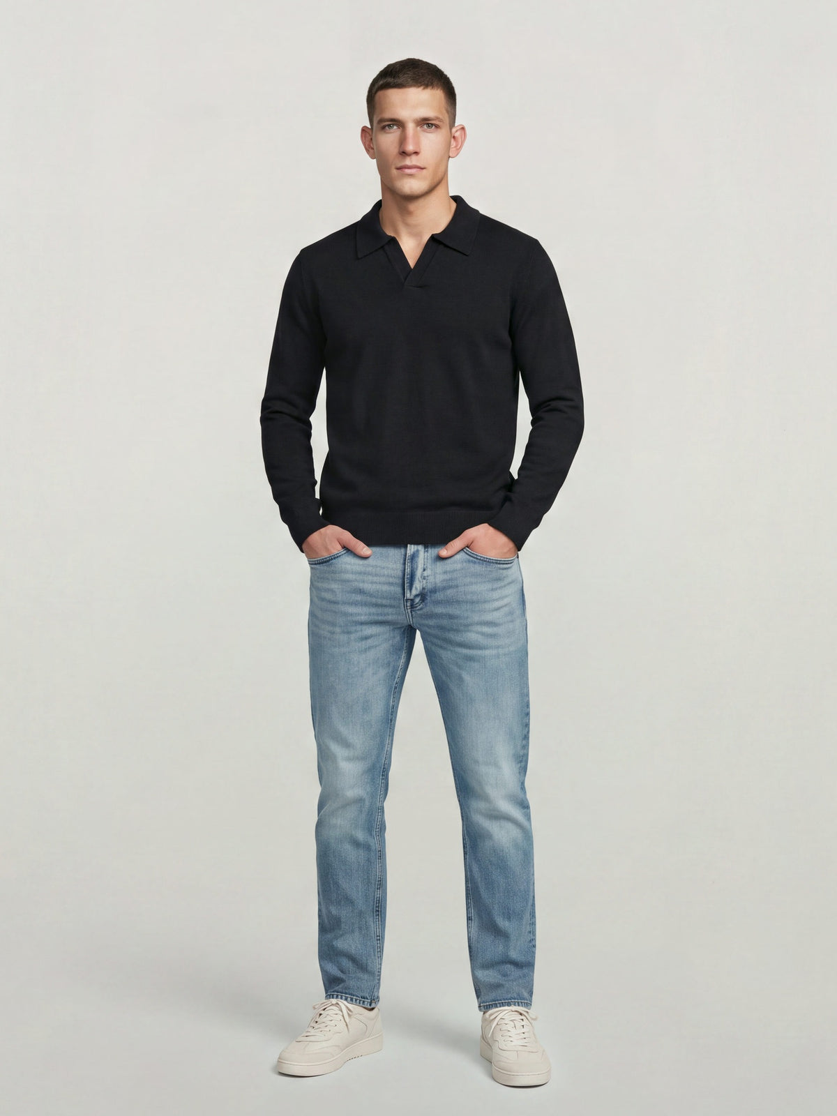 Light Gray סוודר לגברים Wool Refined Polo Collar Knit G STAR
