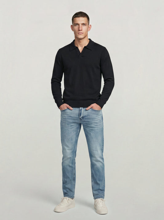 Light Gray סוודר לגברים Wool Refined Polo Collar Knit G STAR