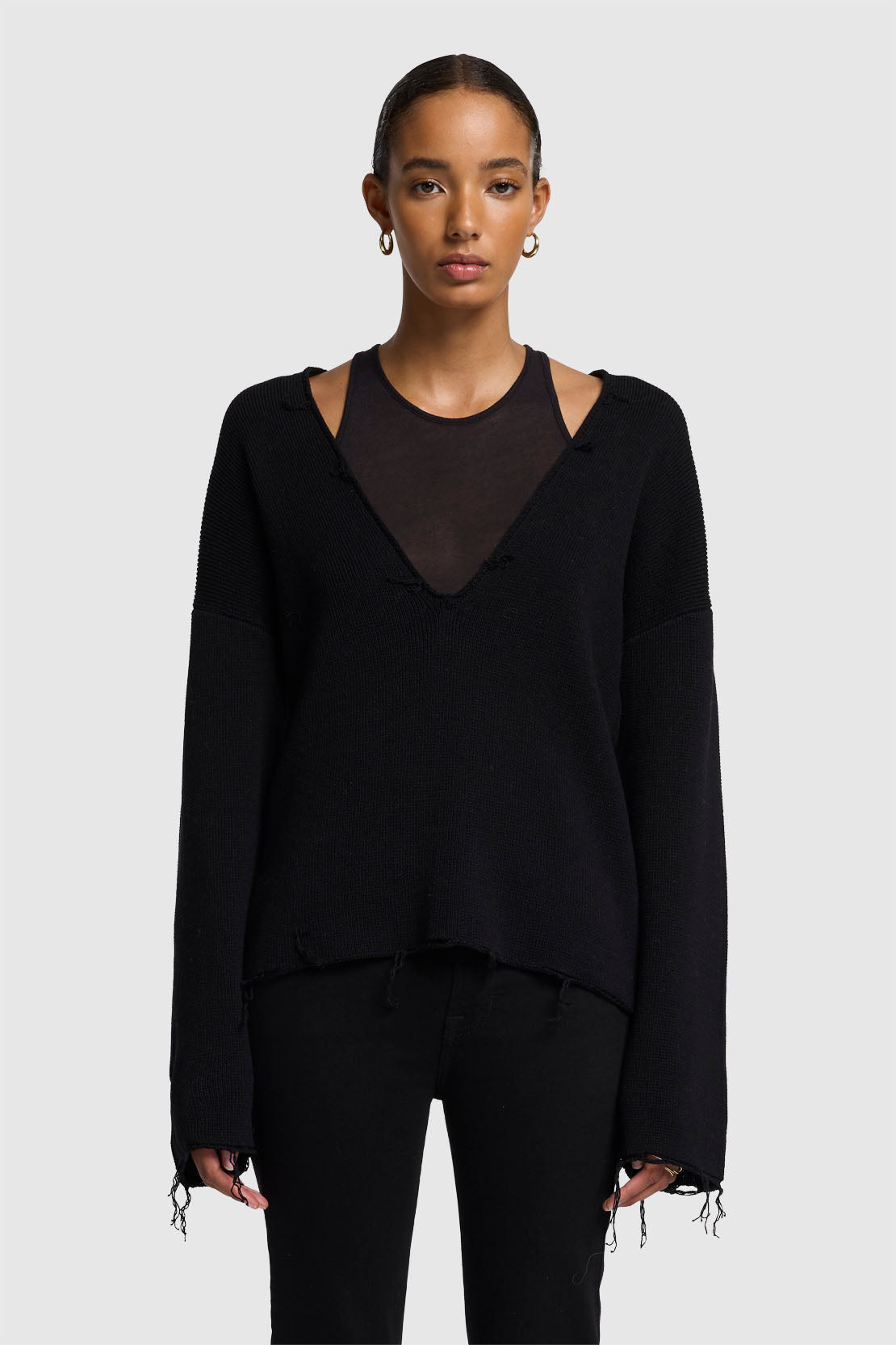 Lavender סוודר וי לנשים SEVEN FOR ALL MANKIND