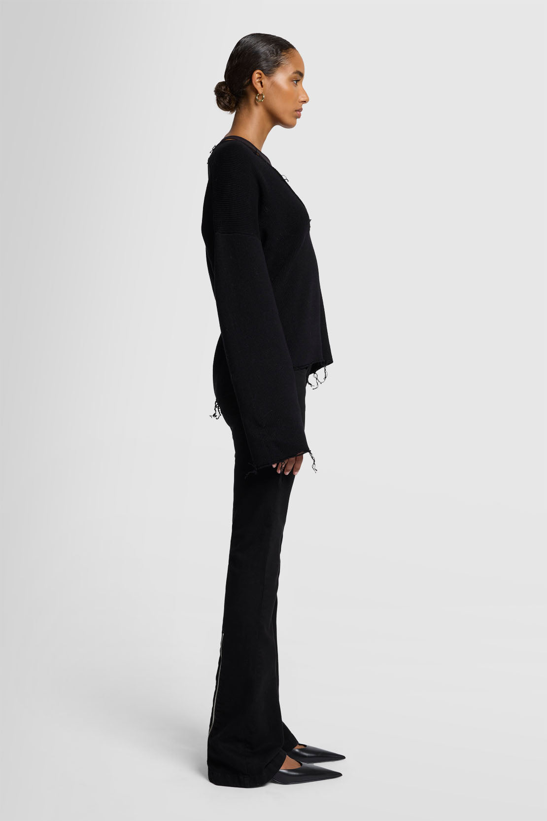 Light Gray סוודר וי לנשים SEVEN FOR ALL MANKIND