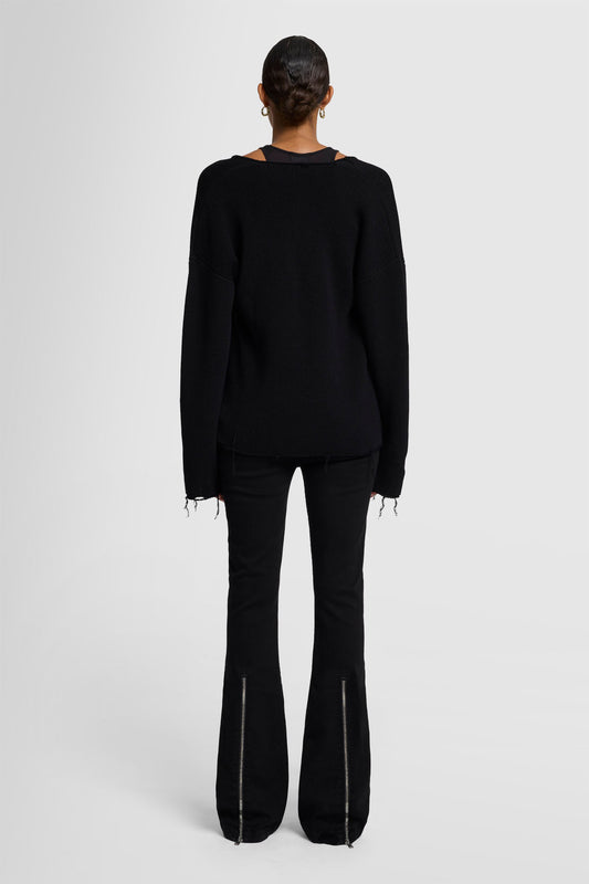 Black סוודר וי לנשים SEVEN FOR ALL MANKIND