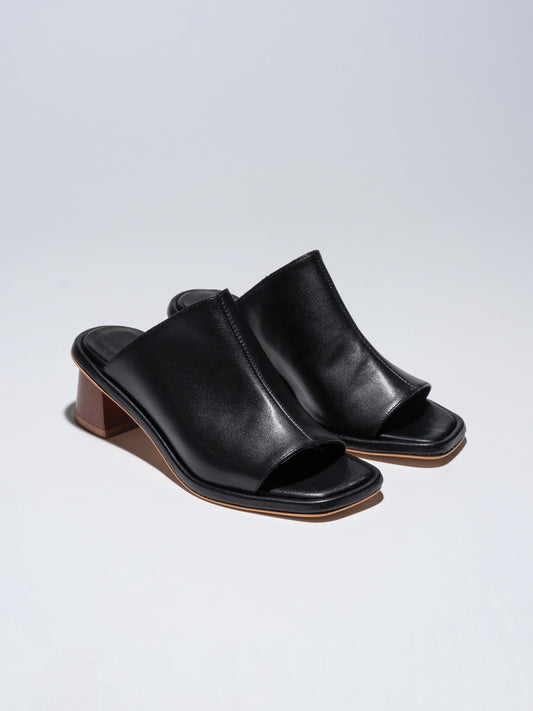 Black נעלי עקב עור לנשים Terra Mules LAX