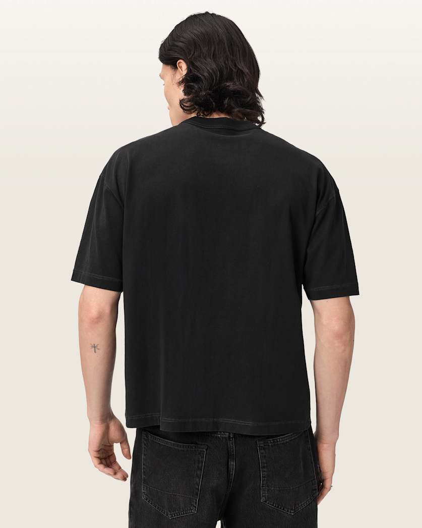 Black טי שירט קצרה עם הדפס גרפי לגברים Seraph ALLSAINTS